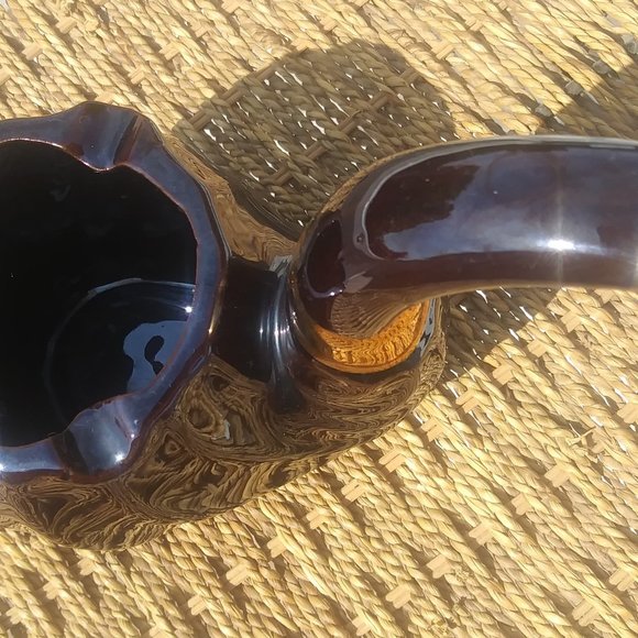 Vintage Brown Ceramic Pipe Shape Ashtray With Gold, Vintage Cigar Ashtray - Picture 3 of 6